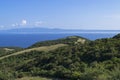 Beautiful summer sea landscape with a view on Ammouliani island and Mount Athos. Halkidiki, Greece.Beautiful summer sea landscape