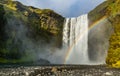 Beautiful view on Skogafoss Waterfall. Majestic nature of Iceland. Travel concept. Artistic picture. Beauty world
