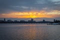 Beautiful view of the sky at sunset above the Charles River. Massachusetts, United States. Royalty Free Stock Photo