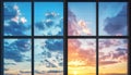 Beautiful view of sky through windows in day and night, collage Royalty Free Stock Photo