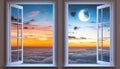 Beautiful view of sky through windows in day and night, collage Royalty Free Stock Photo