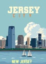 Beautiful view skyline in jersey City new jersey illustration best for travel poster