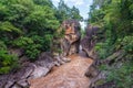 Beautiful view from small iron bridge over Op Luang Canyon and fast-flowing river in Op Luang National Park, Chiang Mai, Thailand