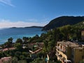 Beautiful view of small village Eze-sur-Mer at the French Riviera on the mediterranean coast on sunny day in autumn. Royalty Free Stock Photo