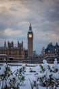 Beautiful view of the snow covered Big Ben clocktower in London Royalty Free Stock Photo