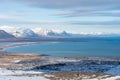 Beautiful view of snowcapped mountains along the Icelandic highway