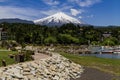 Beautiful view of the snowy peak of Villarrica volcano from a lake in Pucon, Chile Royalty Free Stock Photo