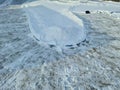 Beautiful view of snowy racing track on sunny cold winter day.