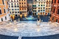 Beautiful view from the Spanish Steps on Piazza di Spagna, the Fontana della Barcaccia and Via dei Condotti in Rome