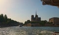 Beautiful view of Sqare Jean XXIII and Notre Dame Cathedral or Notre-Dame de Paris-Catholic church in the Cite island, Paris Royalty Free Stock Photo