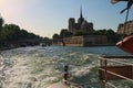 Beautiful view of Sqare Jean XXIII and Notre Dame Cathedral or Notre-Dame de Paris-church in the Cite island, Paris, France Royalty Free Stock Photo