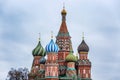 Beautiful view of St. Basil`s Cathedral on Red Square on a cloudy day. Close-up Royalty Free Stock Photo