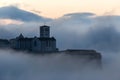 Beautiful view of St Francis church Assisi at dawn, above a se Royalty Free Stock Photo