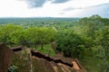 Beautiful view from the stairs at Sigiriya Rock fortress in Sri Lanka showing the treetops and steep hike Royalty Free Stock Photo