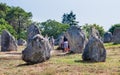 Beautiful view of the standing stones alignments, menhirs, in Carnac, Brittany, France. Megalithic landmark