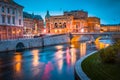 Beautiful view of Stockholm city center with famous Royal Swedish Opera Kungliga Operan illuminated at twilight, Sweden, Scandin