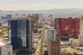 Beautiful view from The Strat hotel observation deck overlooking the bustling central street of the Las Vegas Strip Royalty Free Stock Photo