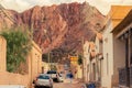 Beautiful view of a street in Purmamarca, Argentina. In the background, the Cerro de la Virgen. North Jujuy Royalty Free Stock Photo