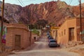 Beautiful view of a street in Purmamarca, Argentina. In the background, the Cerro de la Virgen. North Jujuy Royalty Free Stock Photo