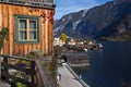 Beautiful view of the streets of a small famous city Hallstatt Royalty Free Stock Photo