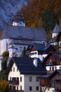 Beautiful view of the streets of a small famous city Hallstatt Royalty Free Stock Photo