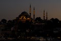 Beautiful view of Suleymaniye Mosque and its surroundings at night in Istanbul, Turkey. Royalty Free Stock Photo