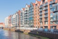 The Motlawa River and the architecture on its banks in the old town of Gdansk, Poland. Royalty Free Stock Photo