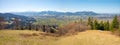 Beautiful view from Sunntratn to isar valley and Brauneck mountain, upper bavarian landscape at early springtime