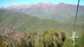 Beautiful view of the sunny mountains. View from the ski lift. The mountains on a sunny day Royalty Free Stock Photo