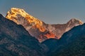Beautiful view of sunrise of Annapurna South in Kaski region Pokhara Nepal