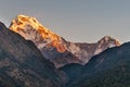 Beautiful view of sunrise of Annapurna South in Kaski region Pokhara Nepal