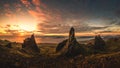 Beautiful view sunrise light rock stones Old Man of Storr Scolatand Skye Island landmark Royalty Free Stock Photo