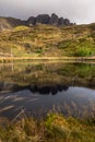 Beautiful view sunrise light rock stones Old Man of Storr Scotland Skye Island