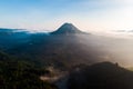 Beautiful view sunrise and mist at Batur volcano, Kintamani, Bali, Indonesia. Sunrise view of Batur volcano, Bali island Royalty Free Stock Photo