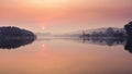 Beautiful view of sunrise over Xuan Huong Lake, Dalat, Vietnam.