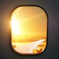 Beautiful view of sunset in aircraft porthole