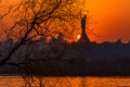 Sunset on the river in the city