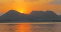Sunset time, fateh sagar lake, udaipur, rajasthan, India.