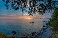 Beautiful view of the sunset over the calm ocean captured in Lesbos,Greece Royalty Free Stock Photo