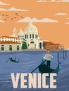 Beautiful view sunset in santa Maria Della sallute Basilica in Venice italy illustration travel poster