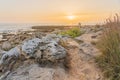 Beautiful view of sunset in the seashore of zahora spain