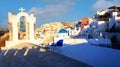 Beautiful view of   look out  with  sunset sky scene background  and blue dome church  at Oia village, Santorini,Greec Royalty Free Stock Photo