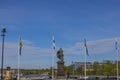 Beautiful view of Swedish and Finnish flags at royalty place of Stockholm. Sweden. . Royalty Free Stock Photo