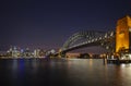 Beautiful view of Sydney Harbour Bridge at night in Sydney, Australia