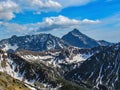 Scenic landscape of Tatra National Park with mountains in sunny spring day with blue sky nearby Zakopane village, Poland Royalty Free Stock Photo