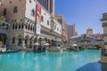 Beautiful view of territory of Venetian Hotel in Las Vegas with gondolas. Nevada,