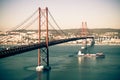 Beautiful view in 25th April Bridge, Lisbon, Portugal Royalty Free Stock Photo