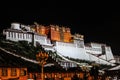 Beautiful view of the Tibetan Potala Palace in Lhasa, China at night, built in the dzong style Royalty Free Stock Photo