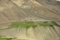 Beautiful view of a tiny village which located in dry mountains on the way of Darcha-Padum, Ladakh, INDIA Royalty Free Stock Photo