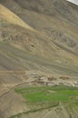 Beautiful view of a tiny village which located in dry mountains on the way of Darcha-Padum, Ladakh, INDIA Royalty Free Stock Photo